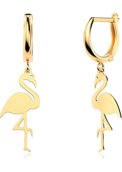 Sade Flamingo Altın Kaplama Gümüş Küpe