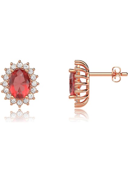 Oval Fuşya Taşlı Anturaj Rose Gümüş Küpe