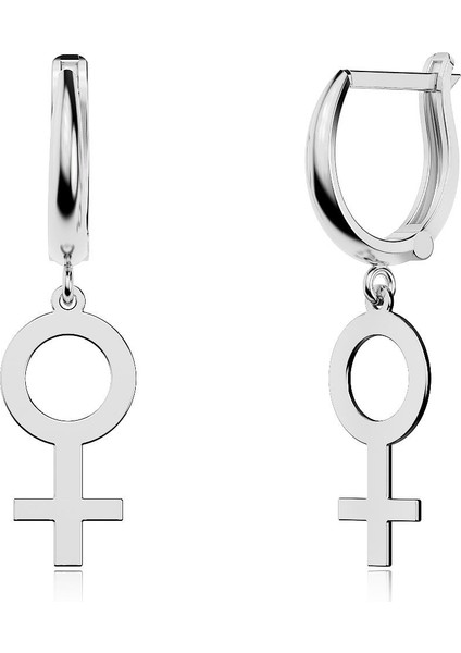 Sade Kadın Sembolü Beyaz Gümüş Küpe