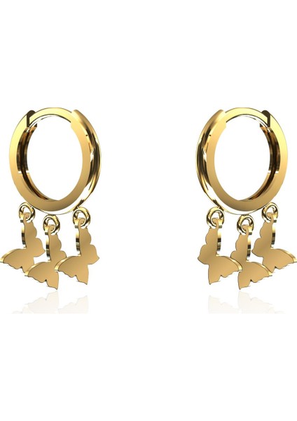 Kelebek Üçlü Sallantılı Altın Kaplama Gümüş Küpe