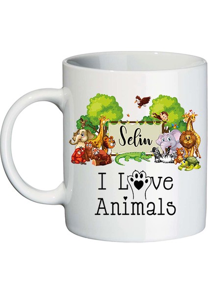 Hayvanseverlere "I Love Animals" Isim Baskılı Kupa Bardak