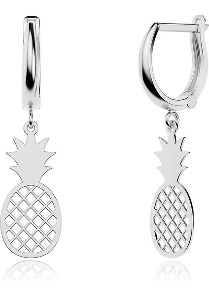 Sade Ananas Beyaz Gümüş Küpe