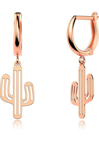 Sade Kaktüs Rose Gümüş Küpe