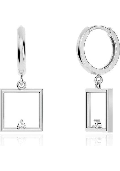 Küçük Kare Çerçeve Beyaz Gümüş Küpe