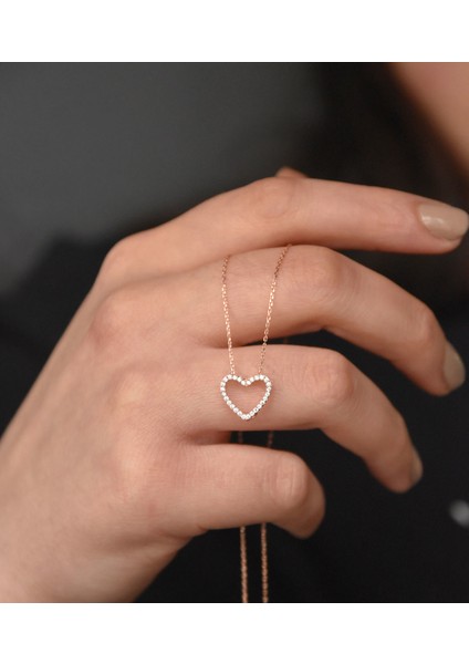 925 Ayar Gümüş Rose Kaplama Montür Kalp Kolye