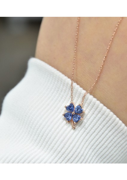 925 Ayar Gümüş Tanzanit Yonca Kolye fiyatları