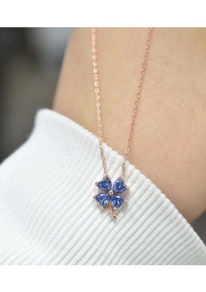 925 Ayar Gümüş Tanzanit Yonca Kolye modelleri