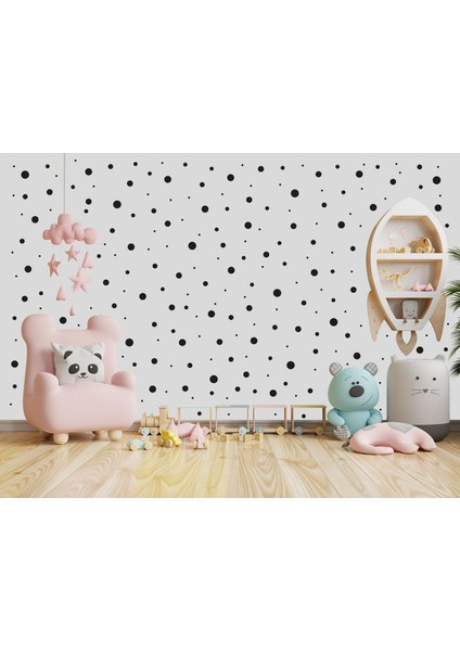 Mat Siyah Karışık Beyaz Polka Duvar Sticker 209 Adet