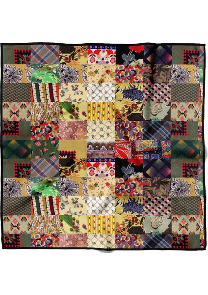 Kadın Patchwork Desenli Bandana 50X50 Yeşil Sarı D