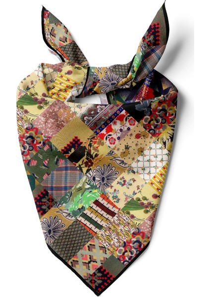 Kadın Patchwork Desenli Bandana 50X50 Yeşil Sarı D fiyatları