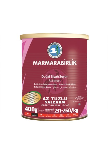 Hiper Sirkerli Az Tuzlu Salamura L Siyah Zeytin 231-260 400 gr