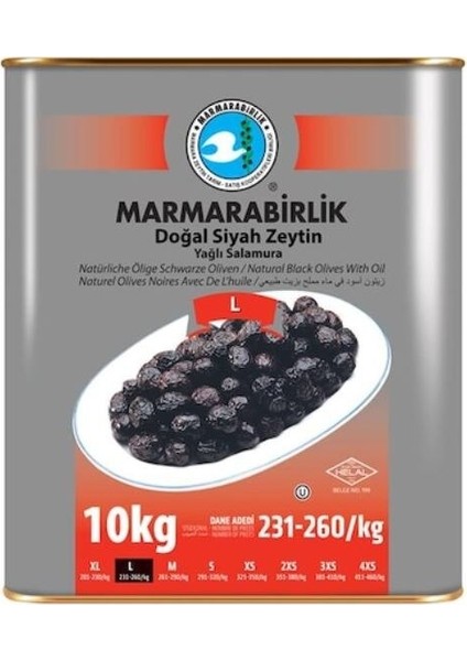 L Alaca Baş Boy Salamura Siyah Zeytin 231-260 10 kg Teneke