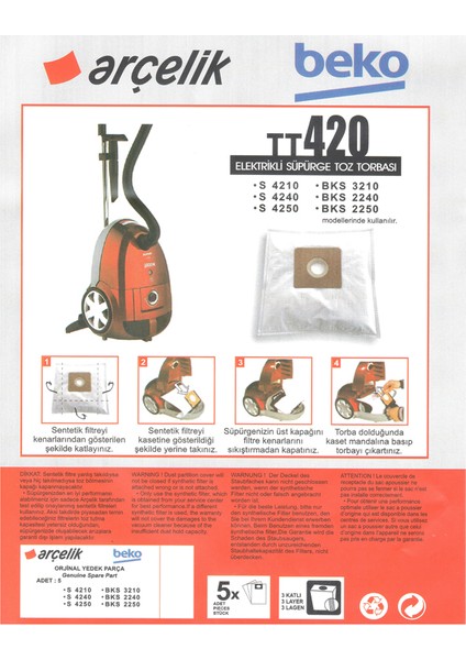 Beko Tt 420 - Bks 2240 Süpürge Toz Torbası