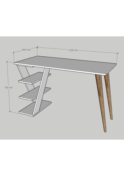 Cross Masif Ayaklı Raflı Safir Çalışma Masası