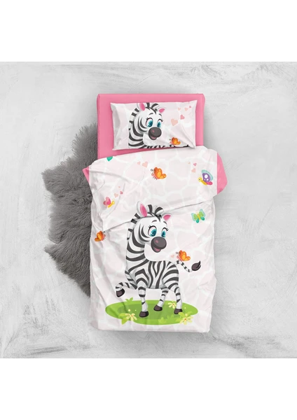 Cute Zebra 3D Pamuk Saten Bebek Nevresim Takımı