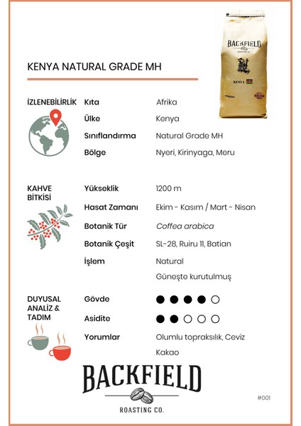 Kenya Natural Grade Filtre Kahve 250GR.
