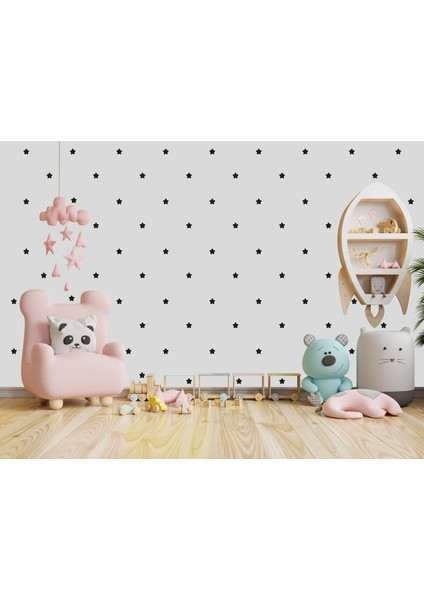 3 cm Mat Siyah Kenarları Oval Yıldızlar Duvar Sticker 100 Adet