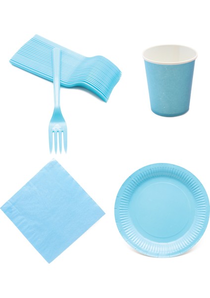 Pembe Renkli Plastik Çatal, Peçete, Karton Bardak ve Tabak Seti