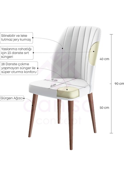 Concept Etra Serisi Ahşap Gürgen Ayaklı 1.sınıf / 4 Adet Sandalye / Ayaklar Ceviz