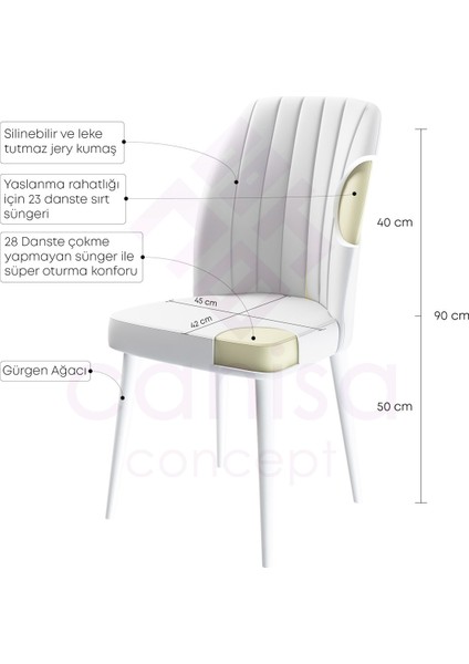 Concept Etra Serisi Ahşap Gürgen Ayaklı 1.sınıf / 6 Adet Sandalye / Ayaklar Beyaz