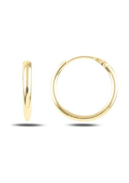 Altın Kaplama 14MM Sade Halka Gümüş Küpe