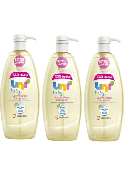 Uni Baby Saç ve Vücut Şampuanı 900 ml 3 'lü