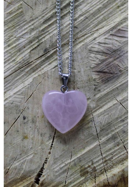 Pembe Kuvars Doğal Taş Kalpli Kolye TKY0104