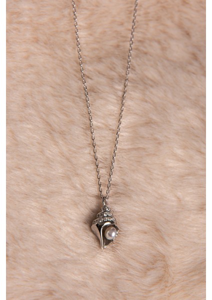 Deniz Kabuklu Beyaz Altın Kaplama Kadın Gümüş Kolye 925 Ayar indirimleri