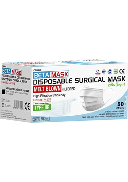 Üts Kayıtlı Meltblown Katmanlı 3 Katlı Cerrahi Maske Beyaz