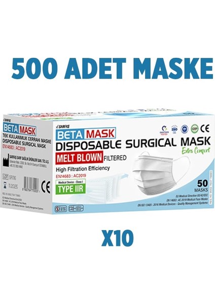 Üts Kayıtlı Meltblown Katmanlı 3 Katlı Cerrahi Maske Beyaz