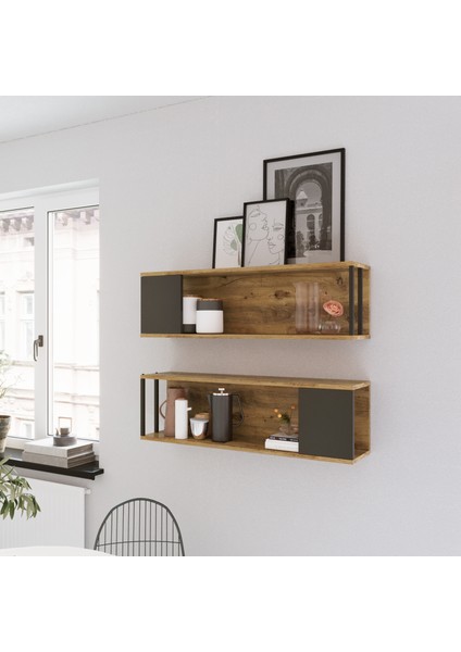 Voyage Duvar Rafı Kitaplık Çam 2'li Set VG18-A