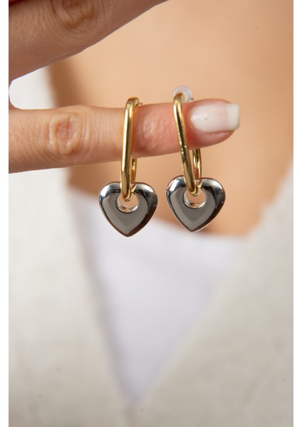 Kadın Kalp Detaylı Halka ve Kanca Model Küpe modelleri