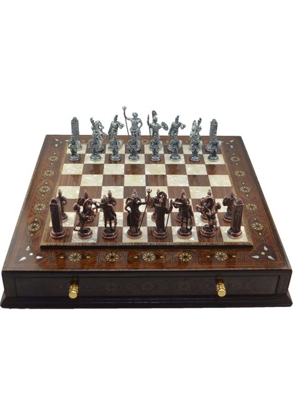 Gifthome Metal Satranç Takımı/seti;battal,yunan,antik,sedefli,k.ceviz ,çekm. Satranç Tahtası fırsatları