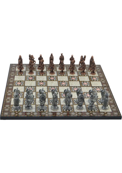 Gifthome Metal Satranç Takımı/seti;battal,osmanlı&bizans,antik, Kat.sedef Desenli Satranç Tahtası
