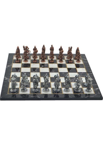 Gifthome Metal Satranç Takımı/seti;battal,osmanlı&bizans,antik,kat.mermer Desenli Satranç Tahtası