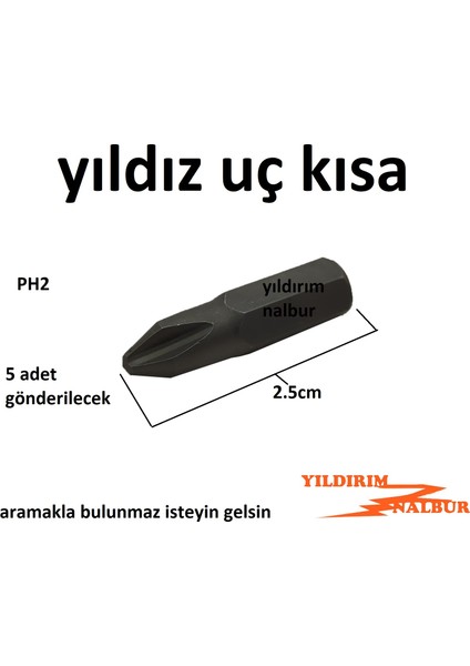 5 Adet Bits Yıldız Uç 2.5cm Ph2 Kısa Model fiyatları