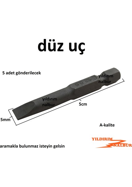 5 Adet Bits Düz Uç Tornavida Uçlu Model Tornavida Ucu Şarjlı Matkap Ucu