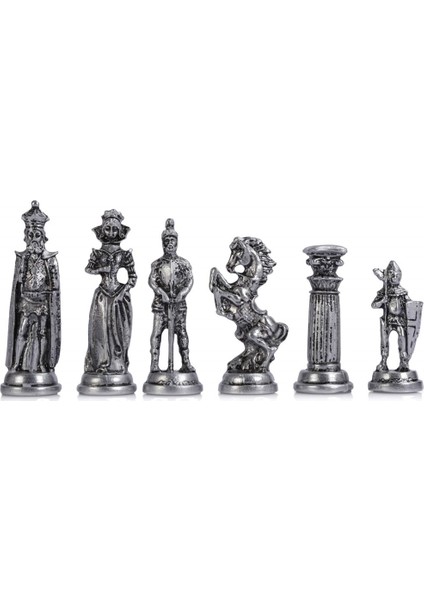 Gifthome Metal Satranç Takımı/seti;battal,ingiliz,antik,sedefli,gül, Düz Masif Satranç Tahtası