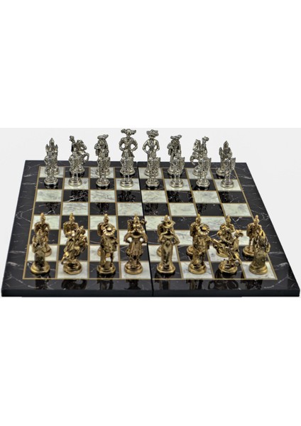 Gifthome, Metal Satranç Takımı / Seti; Battal,ispanyol,parlak, Kat.mermer Desenli Satranç Tahtası fırsatları
