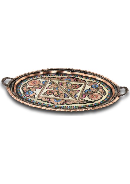 1 mm Kalın Gül Çiçek Oval Bakır Tepsi