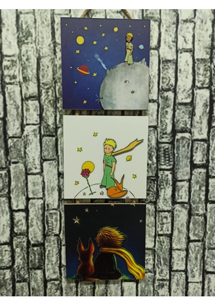 Küçük Prens Kabartmalı Baskılı 3'lü Tablo The Little Prince