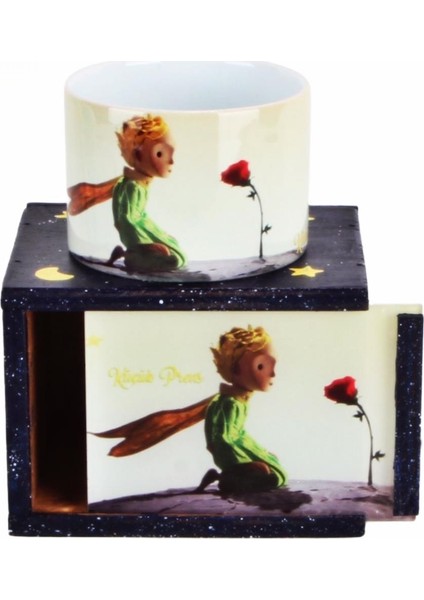Küçük Prens Ahşap Kutulu Kupa 3D Pleksi Baskı Küçük Prens ve Gül Kapak