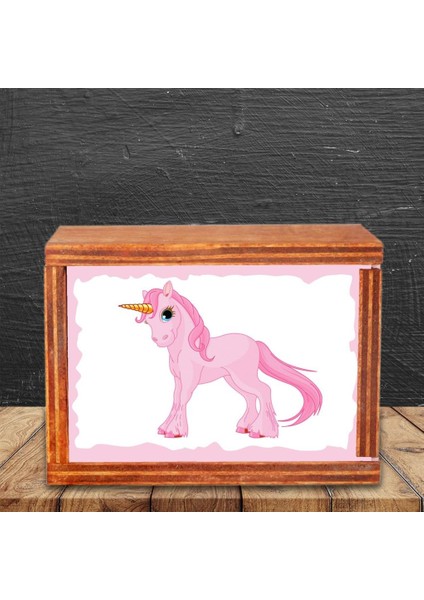 Rüyalar Ülkesi Pembe Unicorn Temalı Ahşap Doğal Kutulu Kupa