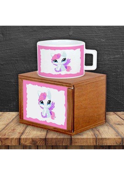 Sevimli Papcik Unicorn Temalı Ahşap Doğal Kutulu Kupa