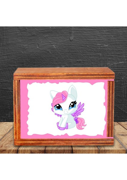 Sevimli Papcik Unicorn Temalı Ahşap Doğal Kutulu Kupa