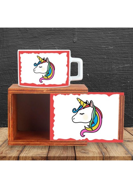 Unicorn Temalı Ahşap Doğal Kutulu Kupa