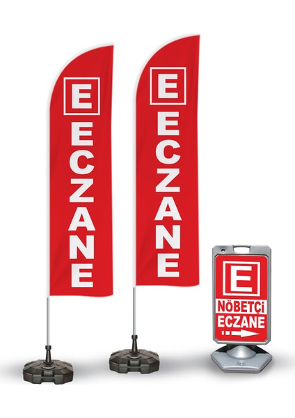 Nöbetçi Eczane Temalı 2 Yelken Bayrak ve A Tabela Reklam Paketi