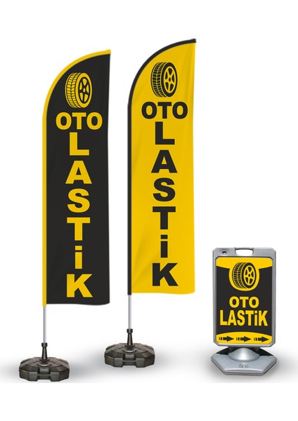 Oto Lastiktemalı 2 Yelken Bayrak ve A Tabela Reklam Paketi