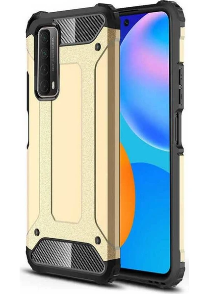 Case 4U Huawei P Smart 2021 Kılıf Military Armor Çift Katmanlı Crash Silikon Kılıf Altın