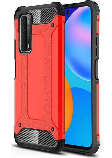 Case 4U Huawei P Smart 2021 Kılıf Military Armor Çift Katmanlı Crash Silikon Kılıf Kırmızı